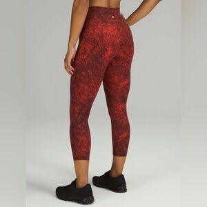 Lululemon Wunder Train High-Rise Crop 23" Denim Wash Print Autumn Red Black